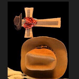 Mens Brown Cowboy Hat (Large) & Cowboy Cross